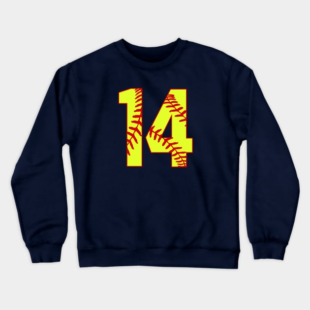 Fastpitch Softball Number 14 #14 Softball Shirt Jersey Uniform Favorite Player Biggest Fan Crewneck Sweatshirt by TeeCreations